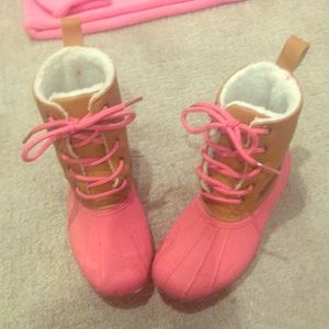 Pink lined rain boots